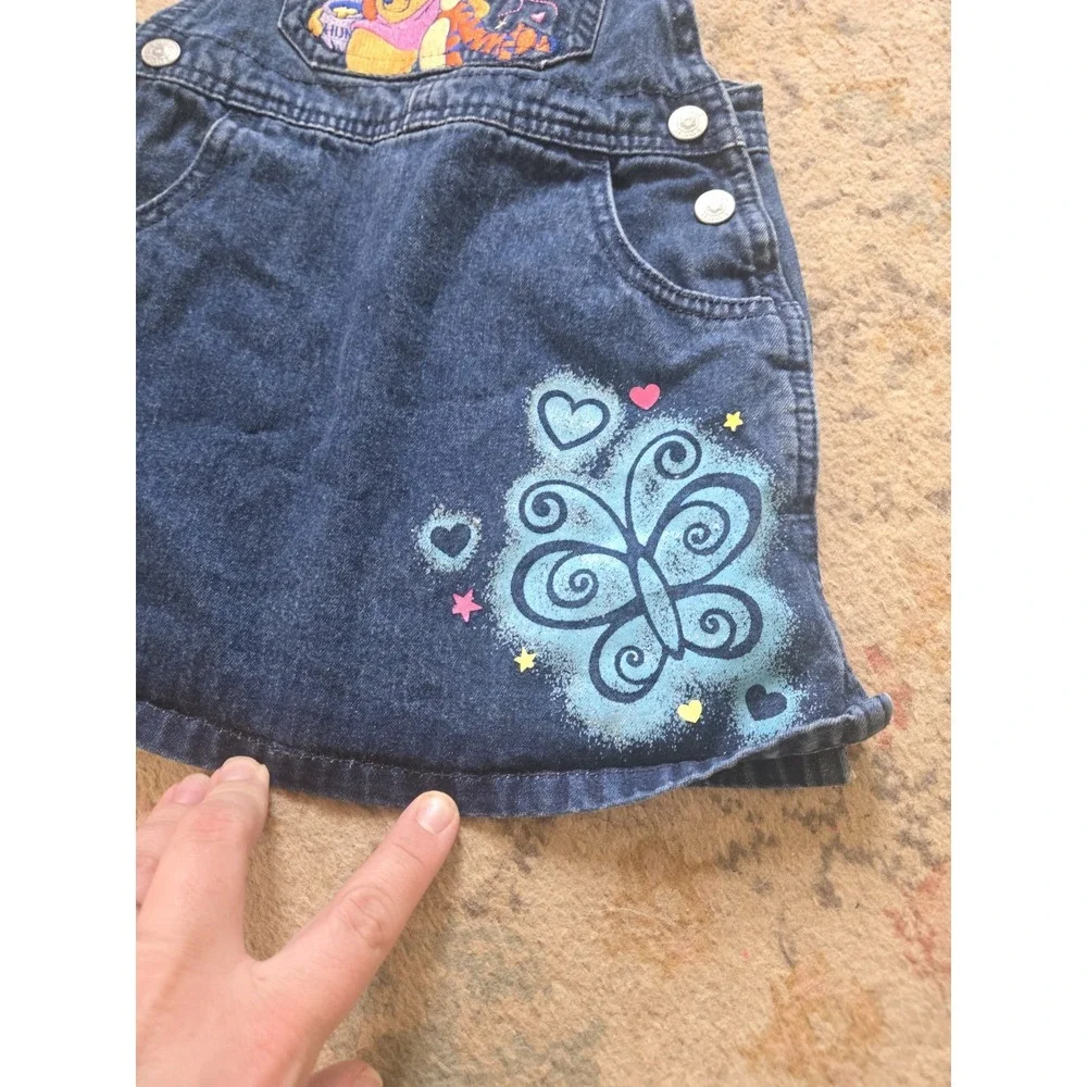 VTG Disney Winnie The Pooh Denim Jumper Dress Girls 2T Tigger Embroidered 90s